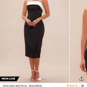 Fashion Nova Strapless Satin Dress - Black and White